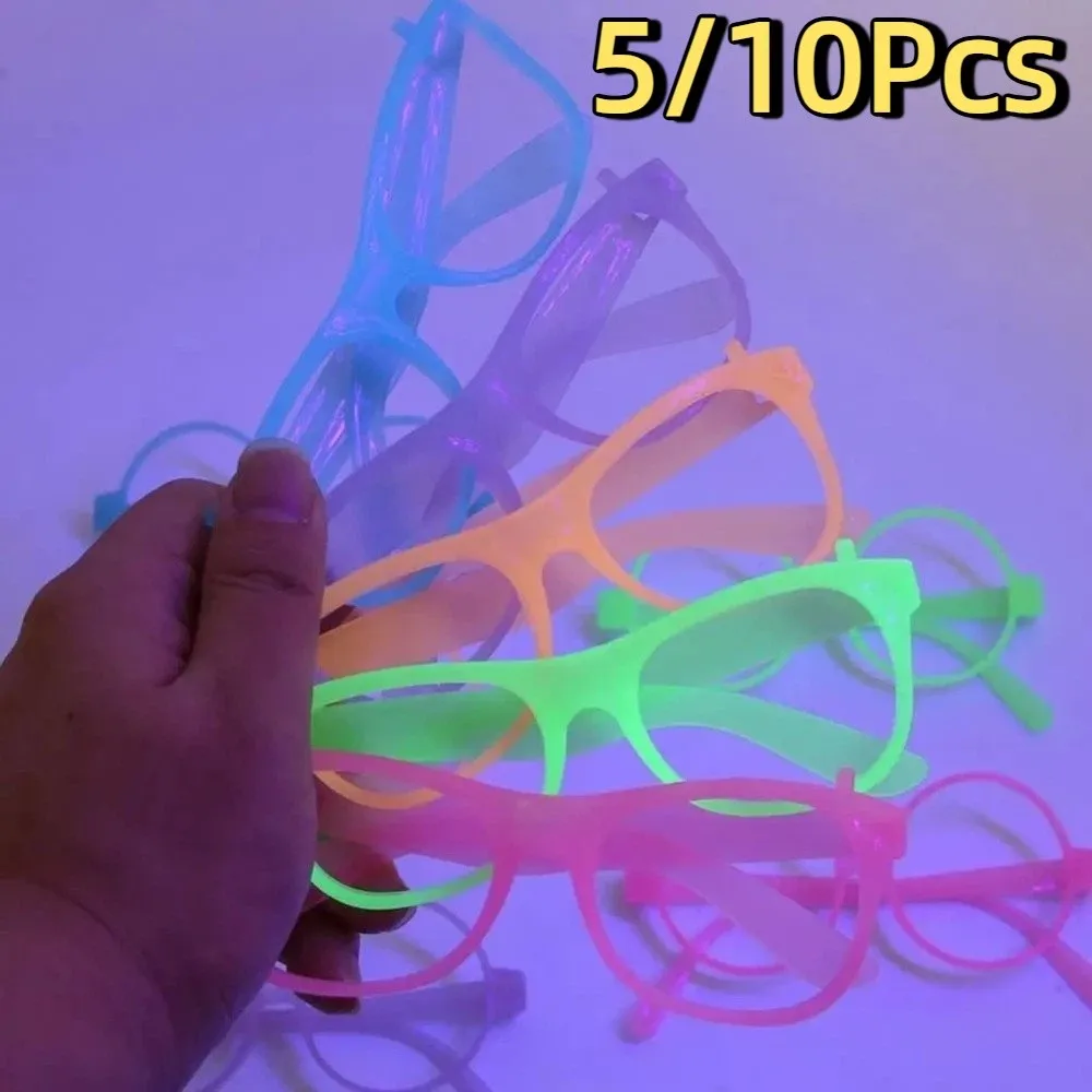 5/10Pcs Creative Luminous Glasses Glow in The Dark Flashing Glowing Glasses Reusable Colorful Light Up Glasses Halloween