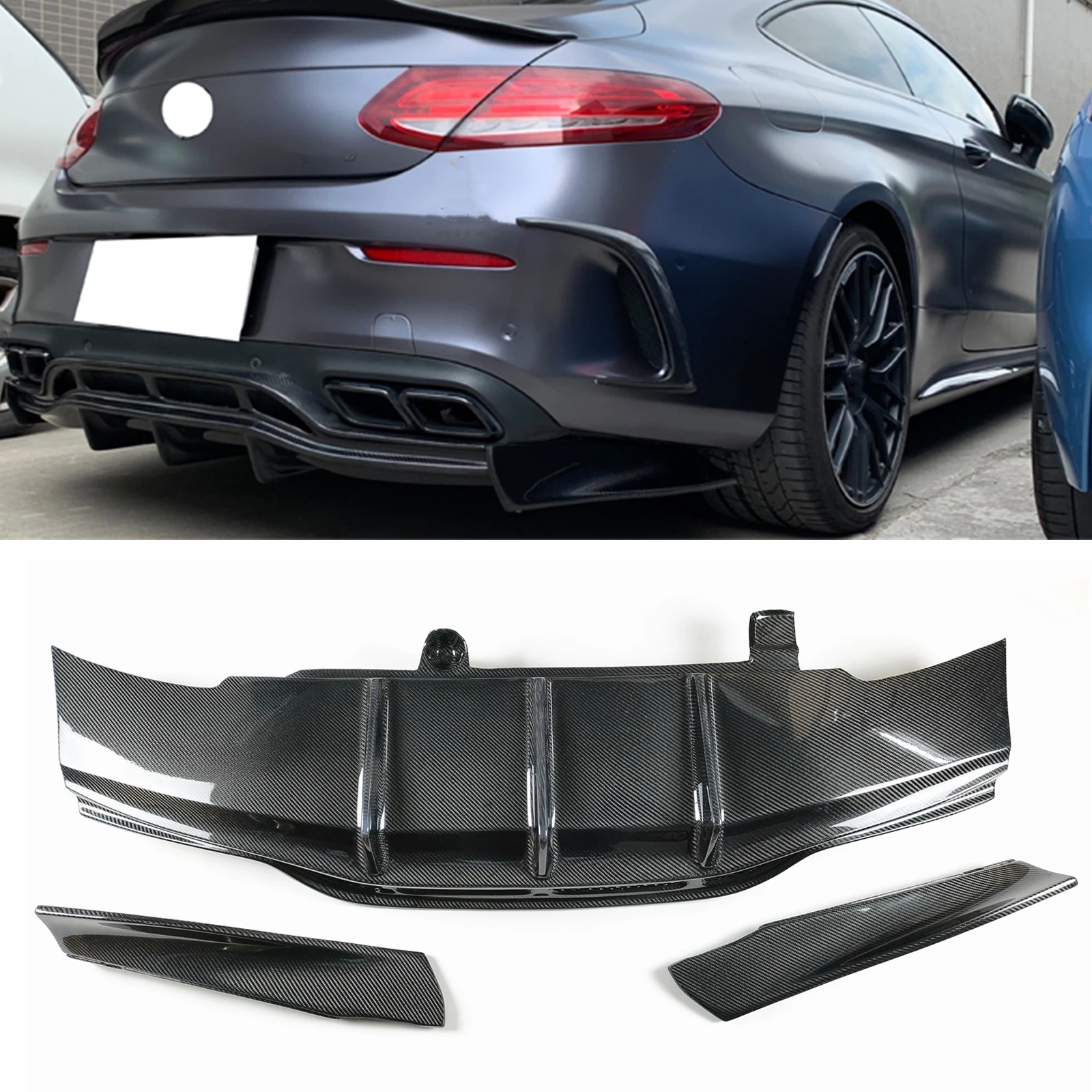 Carbon Fiber Car Rear Diffuser Lip Lower Splitter Spoiler Guard For Mercedes Benz C63 AMG S PSM Style 2015-2021