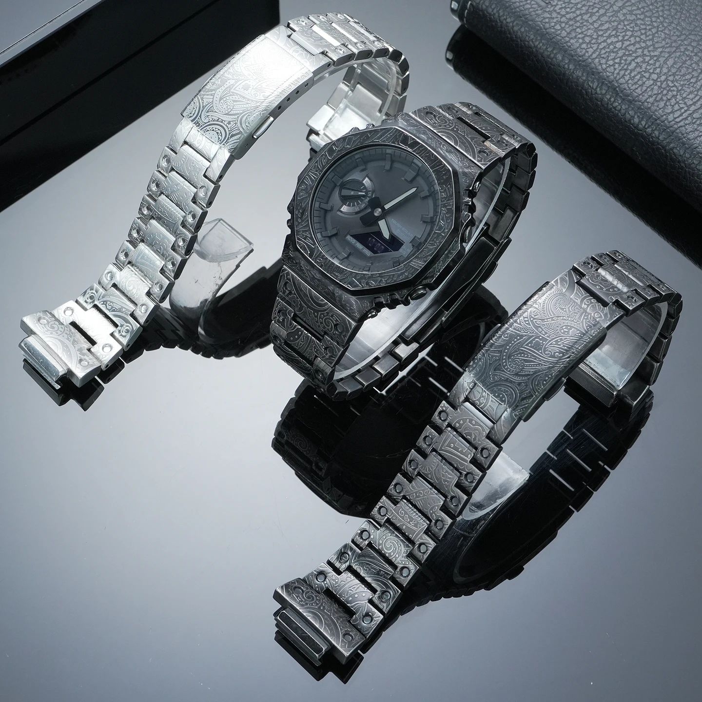 

Премиум-индивидуализация: аксессуары с узором пейсли для Casio GA-2100 GA2110 GA-B2100, ретро-ремешок из нержавеющей стали с цветком кешью