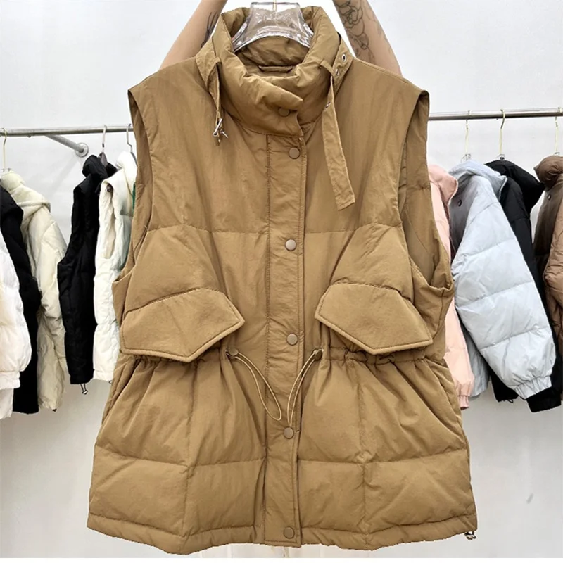 Autumn Winter Women Loose Oversize Down Waistcoat Parkas Light Thin White Duck Down Vest Coat Ladies Warm Sleeveless Tank Jacket