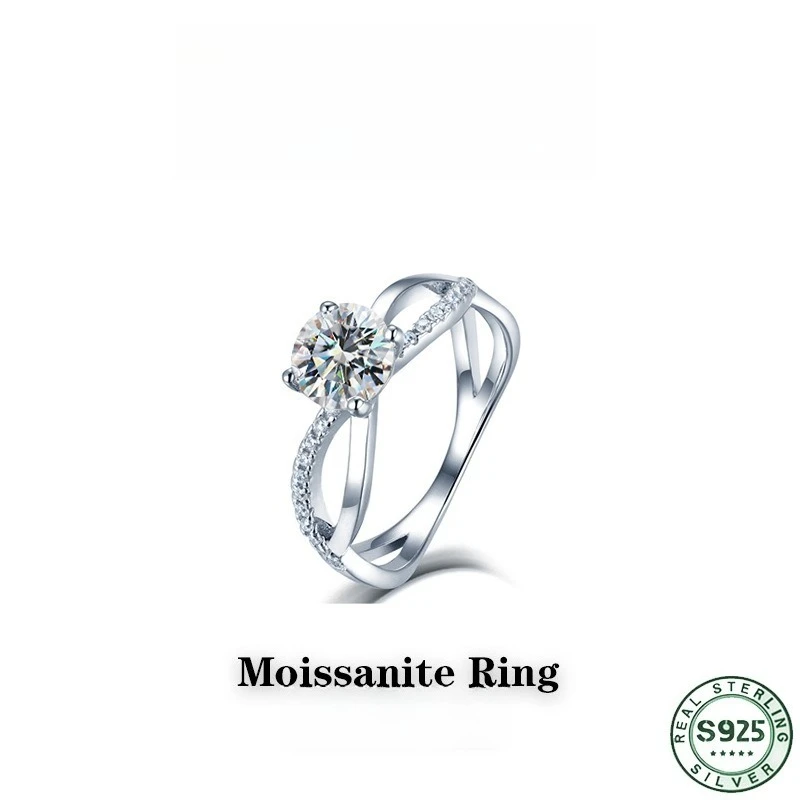 Hot selling fashion 100% s925 pure silver ring creative diamond ring 1 carat moissanite small waist ring wedding jewelry
