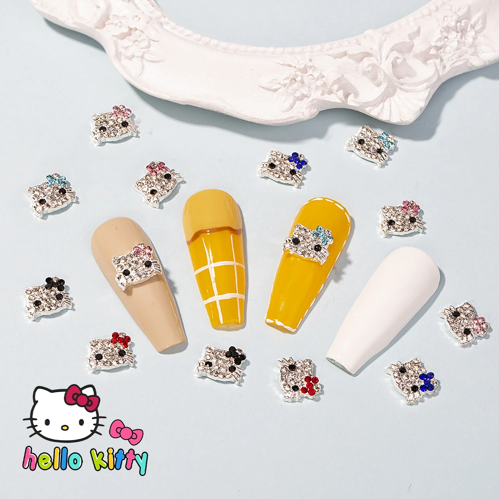 10/5Pcs Kawaii Hello Kitty 3D Nail Decoration Anime Alloy Nail Charm Y2K Style Nail Art Crystal Rhinestone Diy Metal Nail Stone