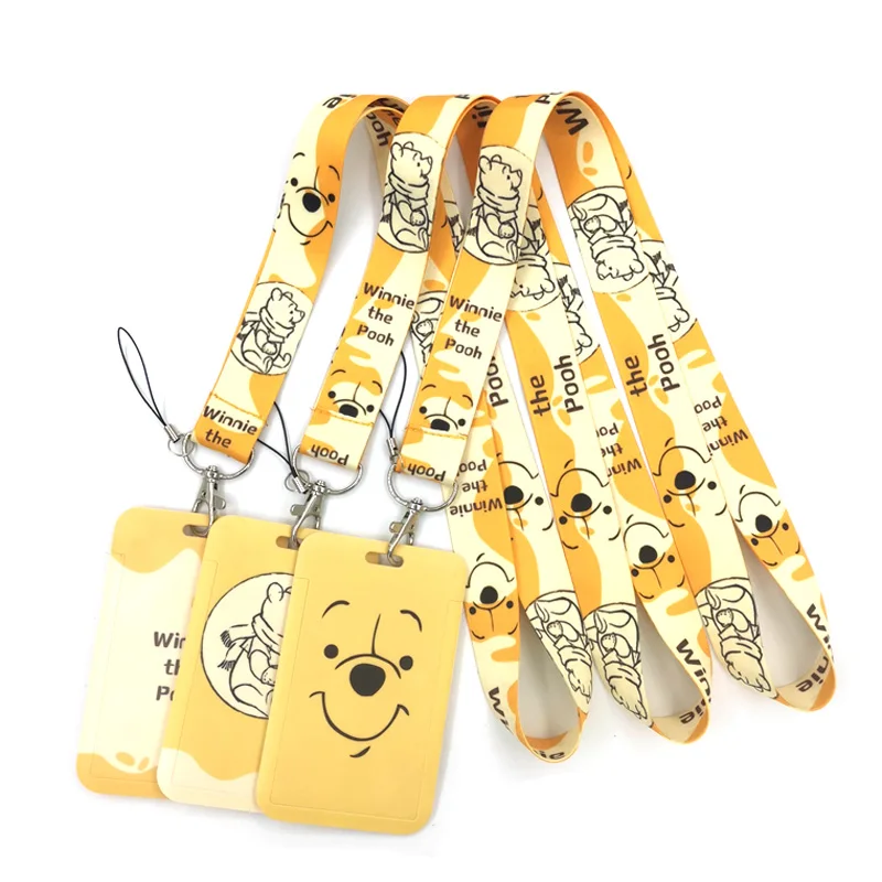 Pooh Bear Winnie Anime Lanyard Badge Holder ID Card Lanyards Mobile Phone Rope Key Lanyard Neck Straps Keychain Key Ring