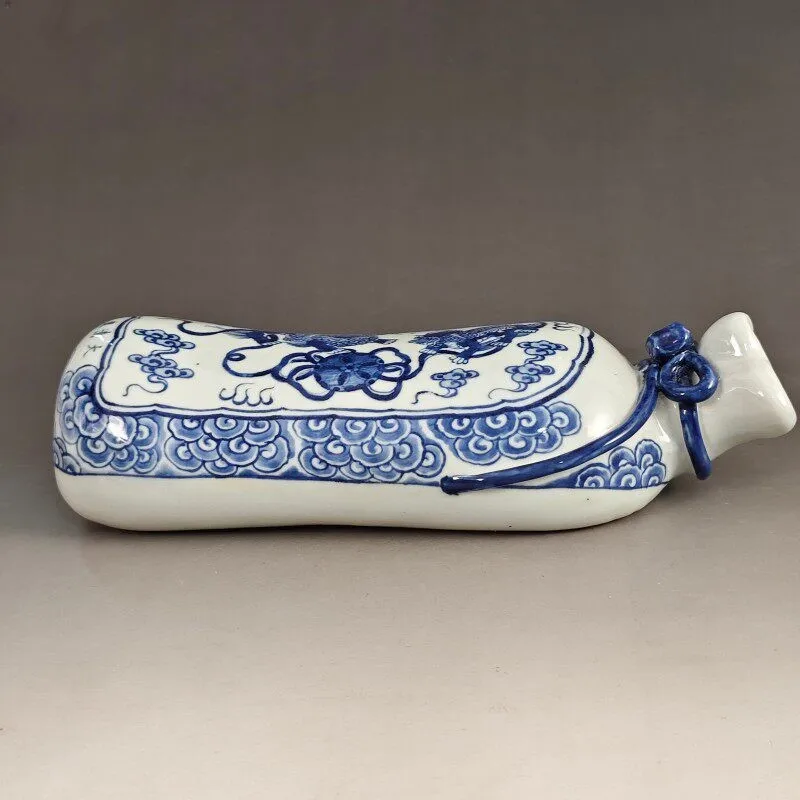Chinese Blue and White Porcelain Hand Pillow Qing Kangxi Lions Pattern 13.0