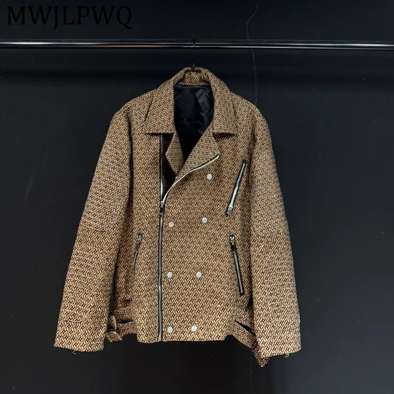 

Мужская куртка MWJLPWQ в мотоциклетном стиле с двойной застежкой, необычным дизайном молнии, модным отложным воротником, весна 13326