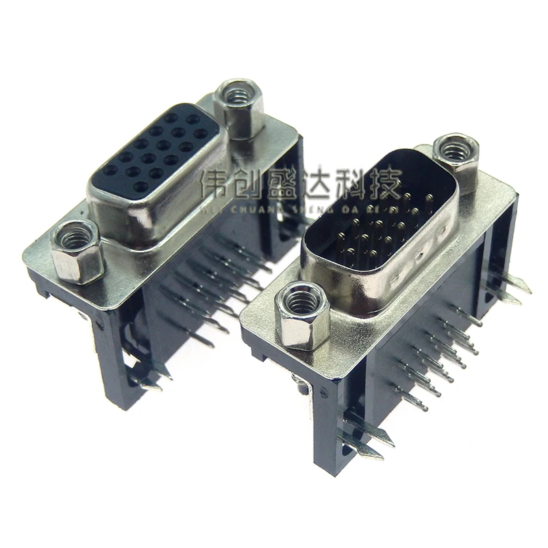 2PCS DR15 DB15 gold-plated D-SUB pins, 2 rows of pins, 3 rows of pins, 15-pin female and male PCB VGA mounting socket connector