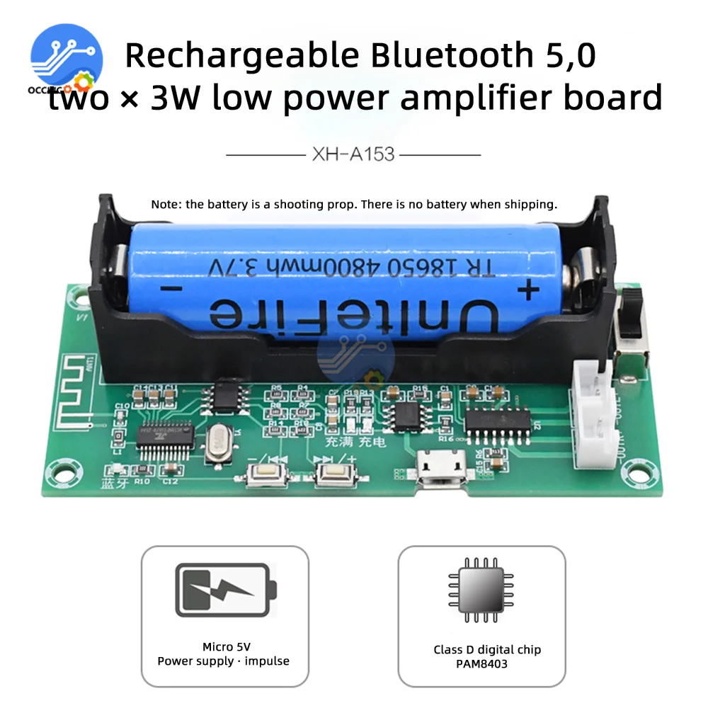 2 Channel XH-A153 Lithium Battery Bluetooth 5.0 Dual-channel Stereo Low Power Amplifier Board 3W+3W DC 5V PAM8403 For Speaker