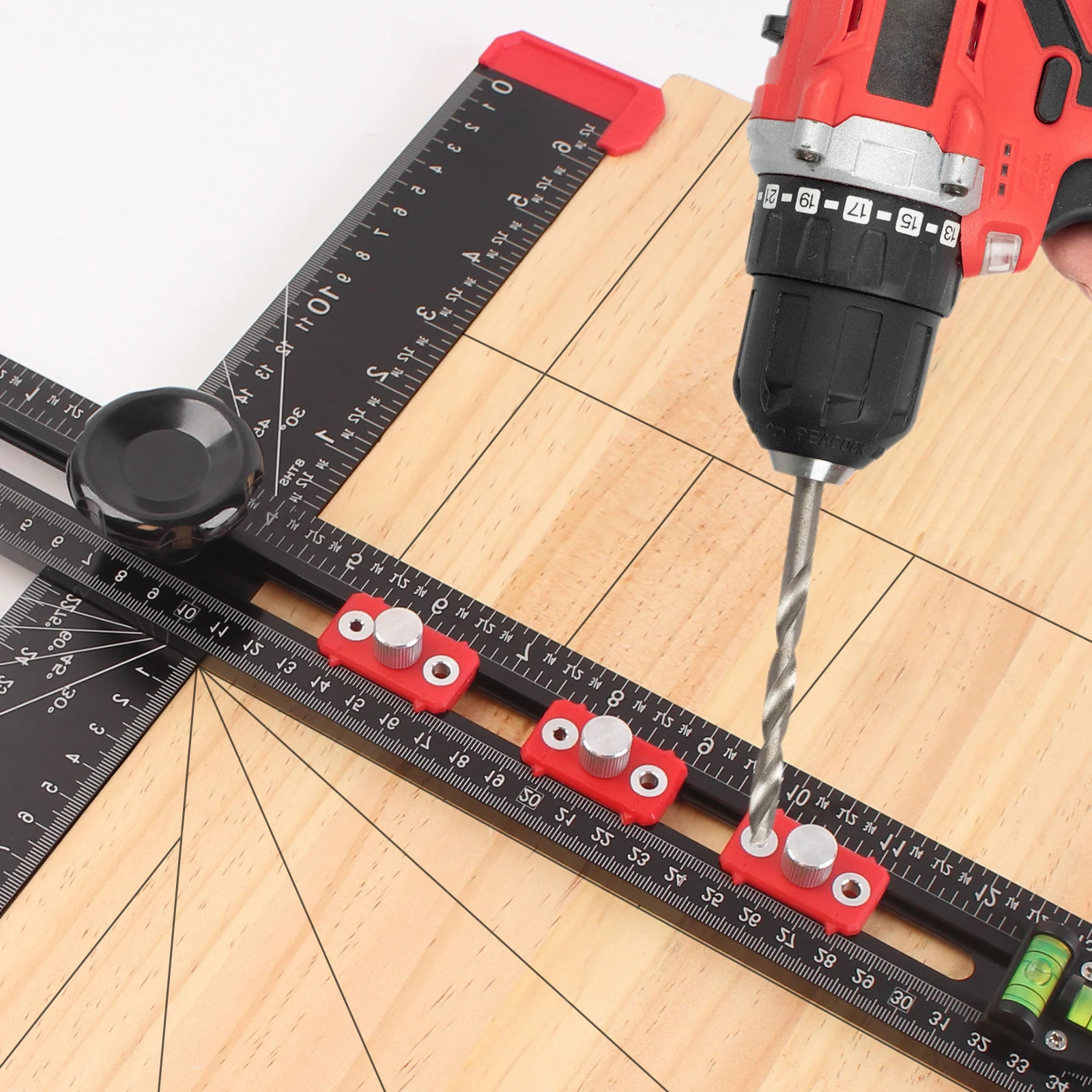 

Линейка для позиционирования сверления 4 в 1, алюминиевая Т-образная квадратная линейка, аппаратное обеспечение для шкафа, шаблон ручки, инструмент для установки ручки
