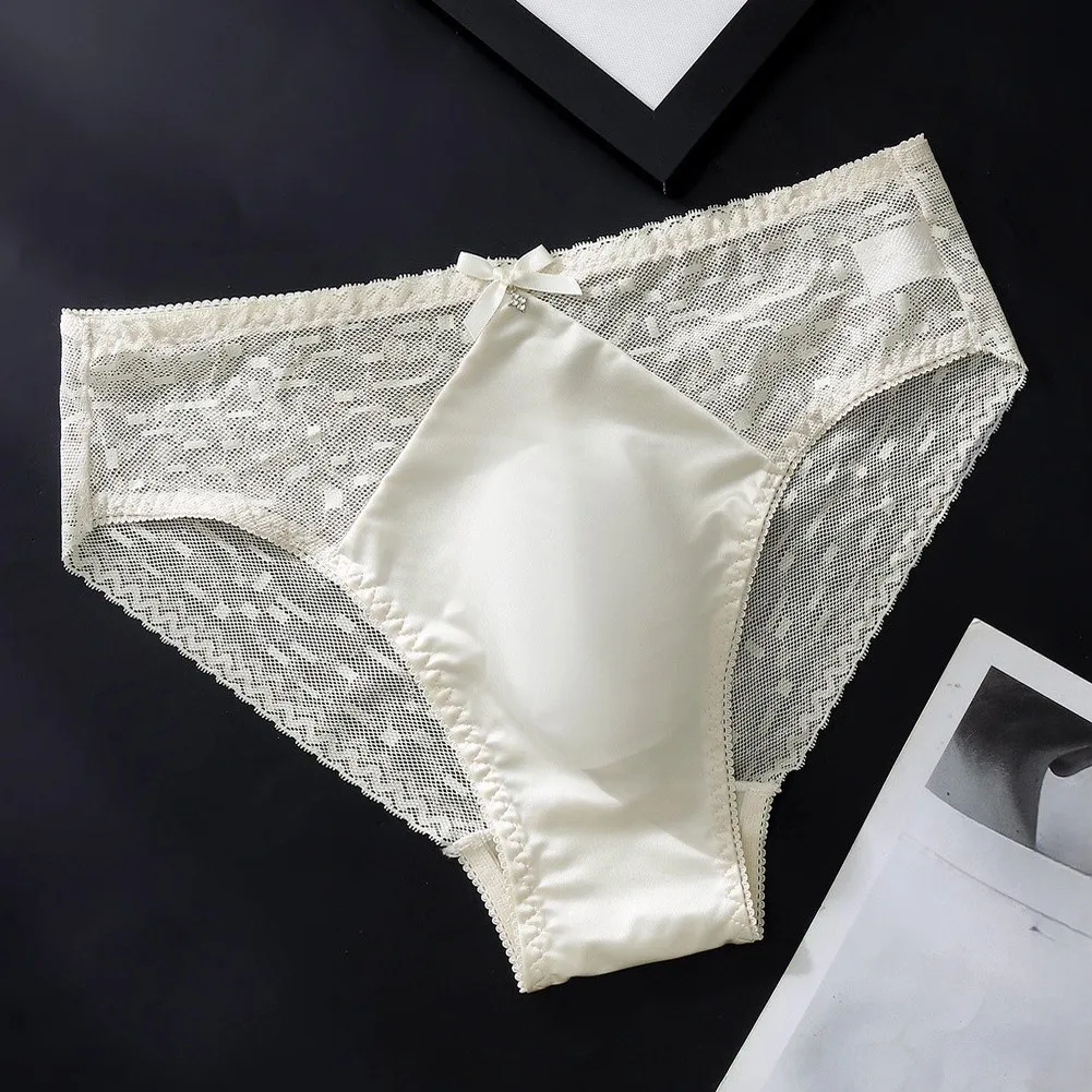 Men Low Rise Satin Lace Briefs Underwear 3D Bulge Pouch Solid Elastic Underpants Panties Daily Wear Lightweight  Men Panties