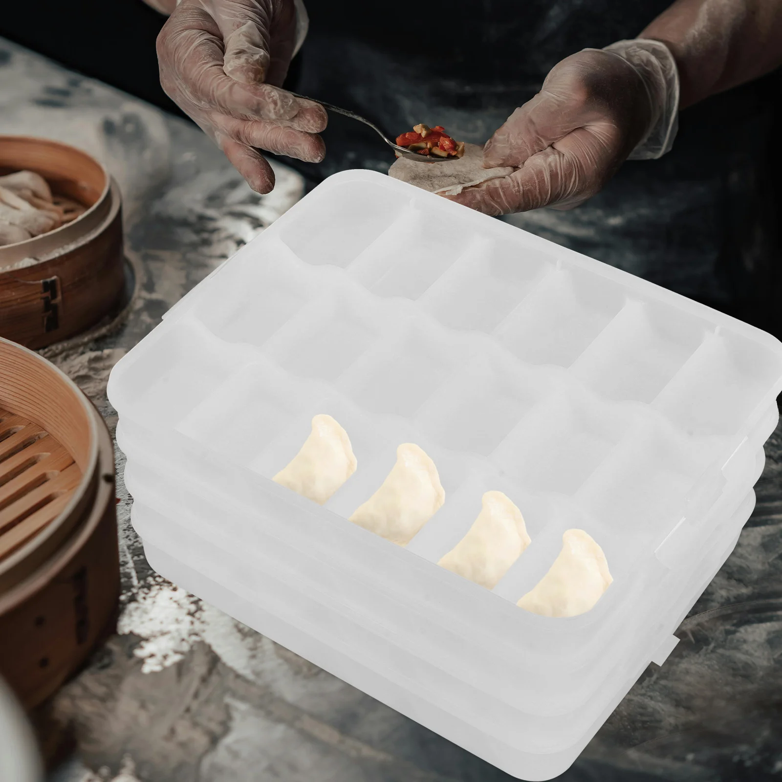 

Stackable Freezer Bins 4 Layers 18 Lattices Dumpling Container PP Material Microwave Safe Storage Box Preservation