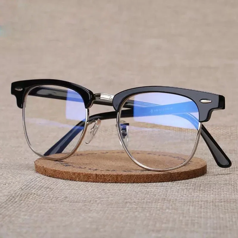 

New Classic Retro Half Frame Anti Radiation Blue Light Blocking Glasses Trendy Color Changing Anti UV Flat Glass