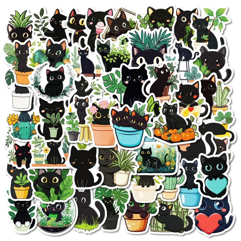 50pcs Cartoon Personality Black Cat Creative Graffiti Decoration Sticker