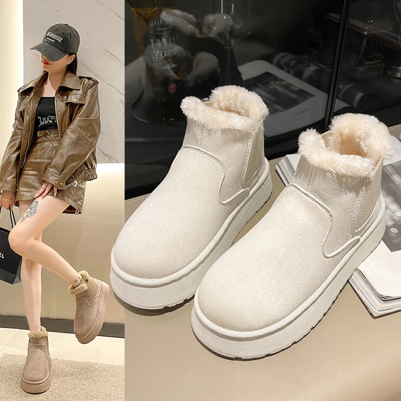 

Winter Women Snow Boots Plush Warm Non SlipWaterproof Ladies Flats Sneakers Casual Slip OnFemale Ankle Boots Botas Muier