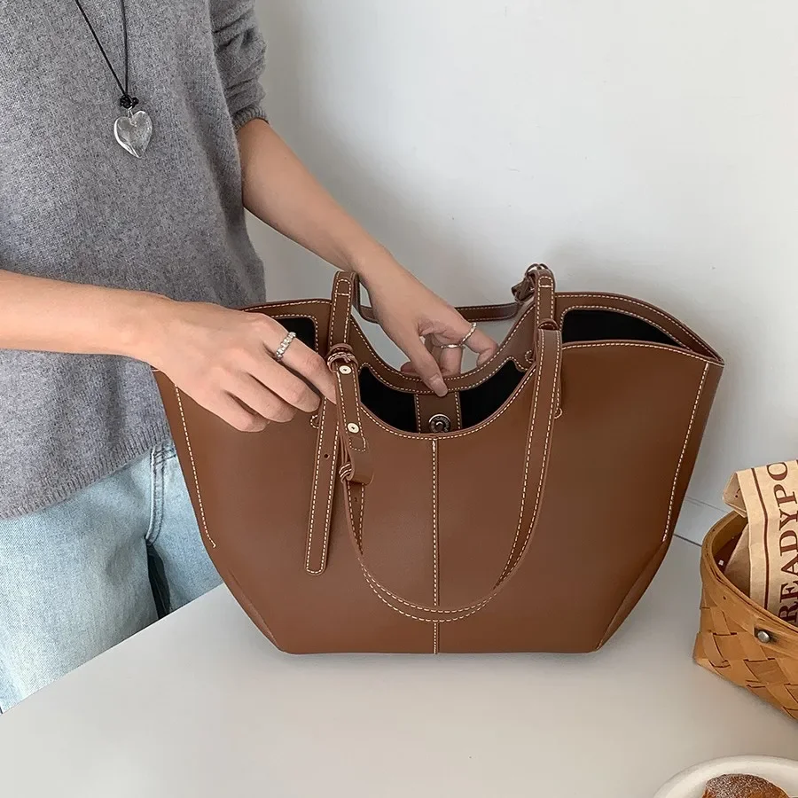 Bolsa feminina vintage grande capacidade portátil bolsa de ombro de compras luxo couro do plutônio senhoras commuter axilas totes bolsa