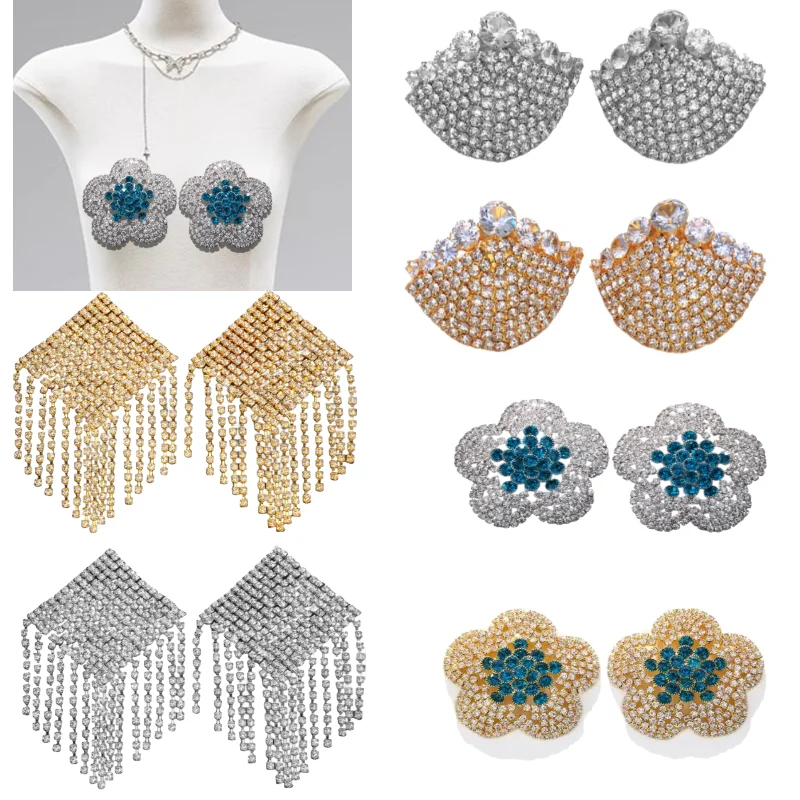 Элегантные цветочные стразы для женщин, модные накладки на соски из сплава, сверкающие хрустальные наклейки на грудь, бюстгальтер Raves