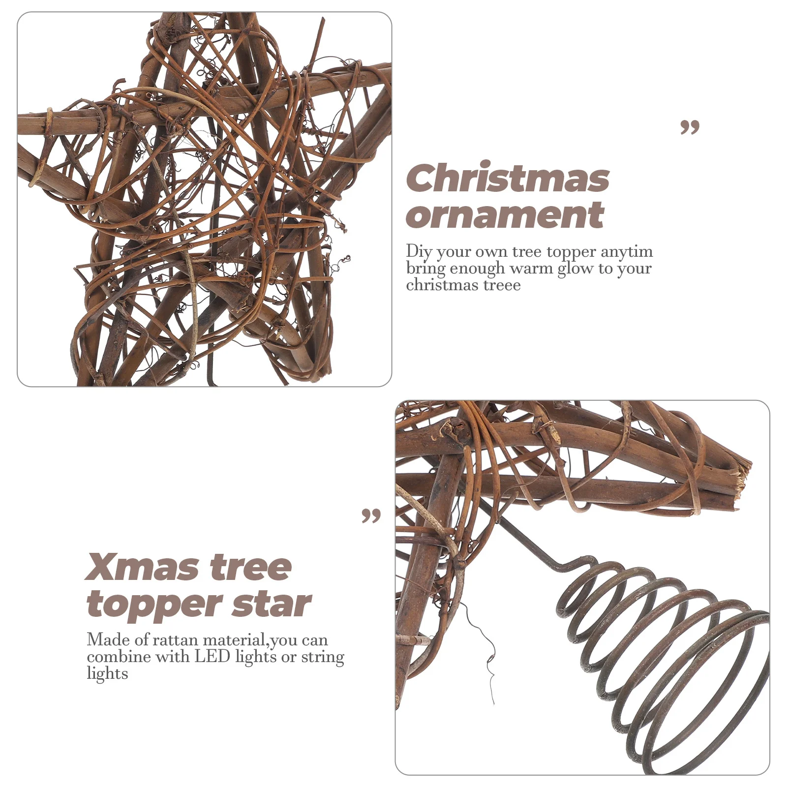 

Natural Rattan Christmas Tree Topper Star Xmas Treetop Decor Five Pointed Shape Holiday Party Prop Rustic Atmosphere Accessory