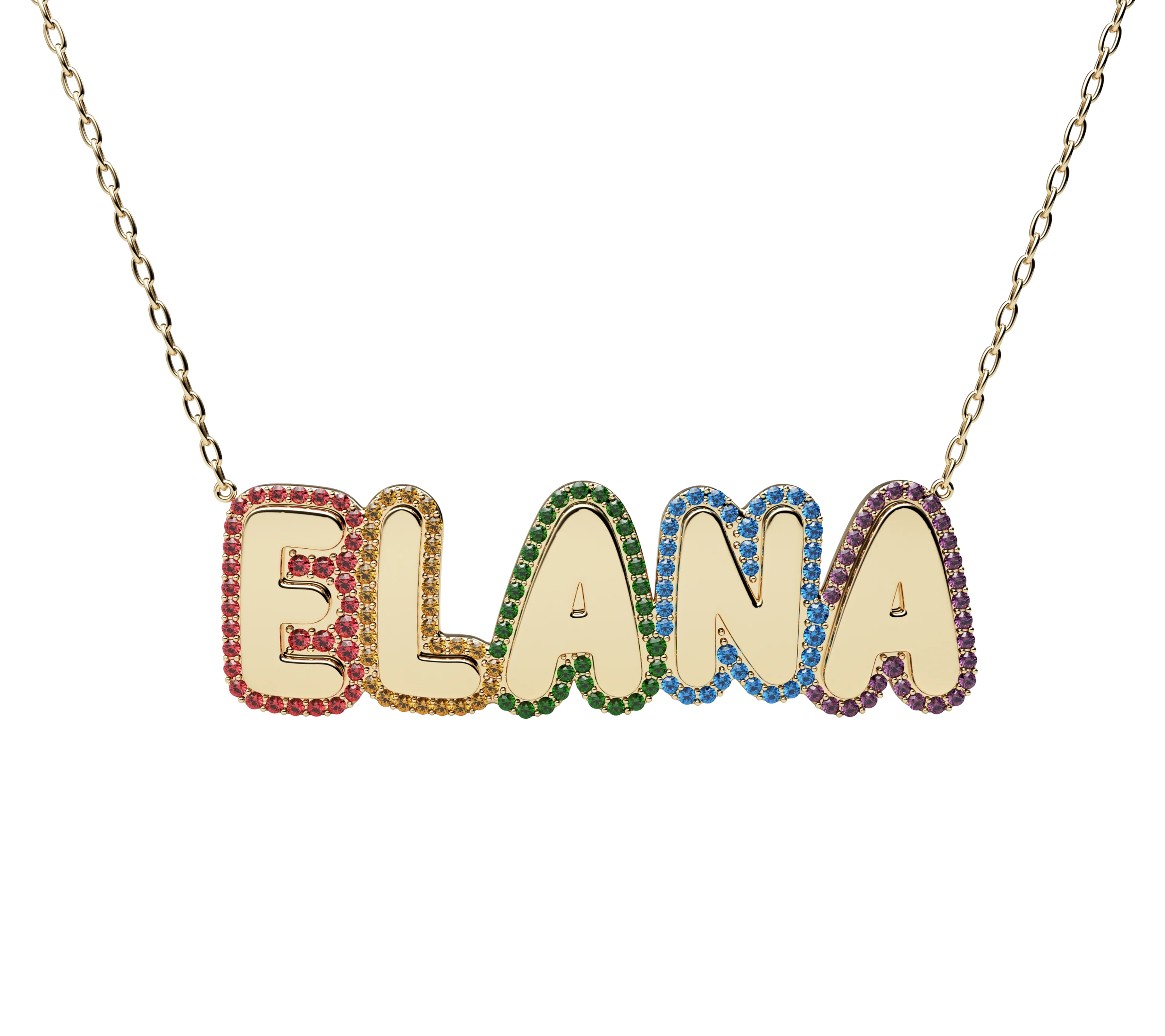 Customized Name Stainless Steel Necklace Ice Out Name Pendant Colorful Ice Out Bubble Letters Christmas Gift For Sister