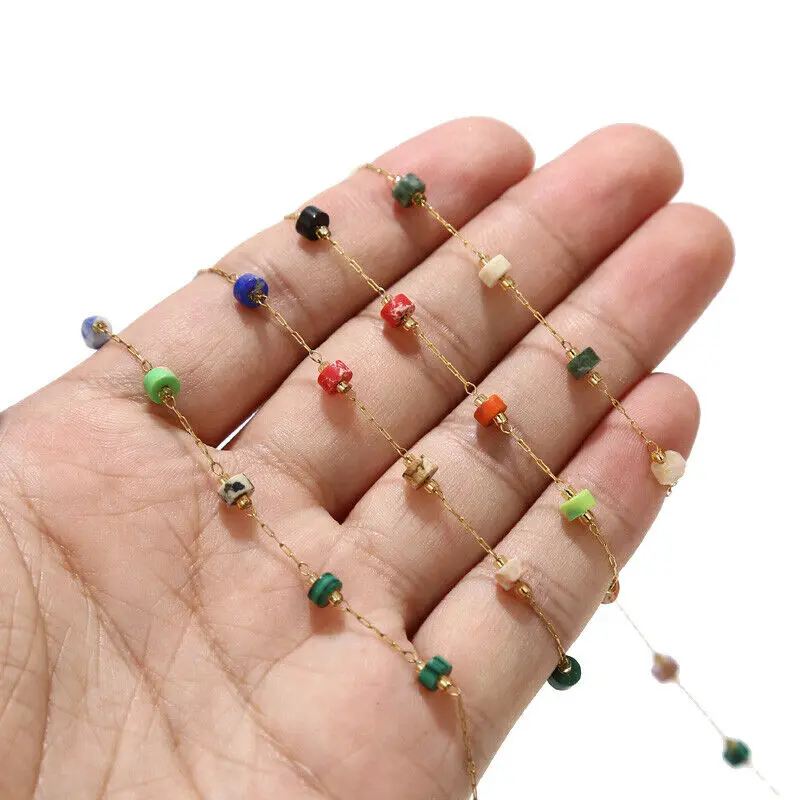 Stainless Steel Beaded Gold Chain Natural Stone Rosary Chains Necklace for Women Jewelry Making