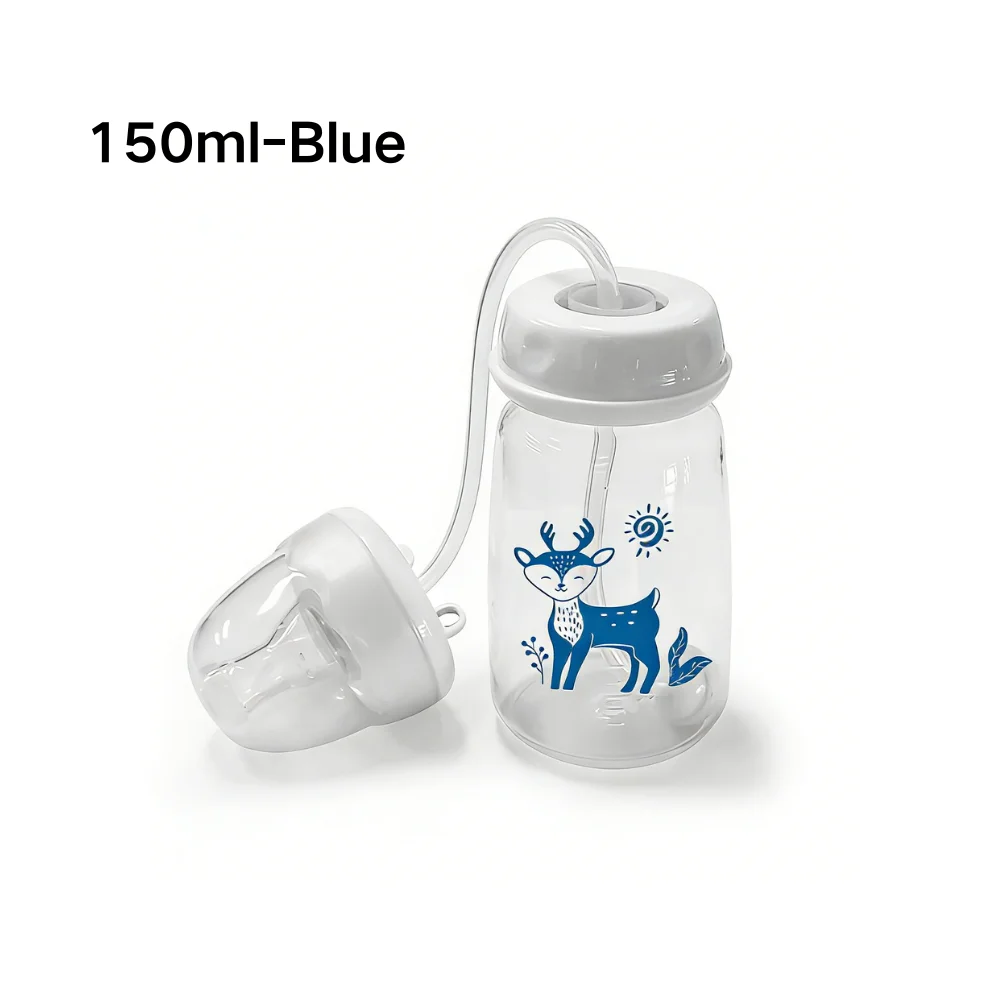 Mehrgrößen-Freihand-Babyflasche mit Strohhalm, Anti-Verschluck-Design, 150/240/300ml Optional, Freihändiges Nachtfüttern