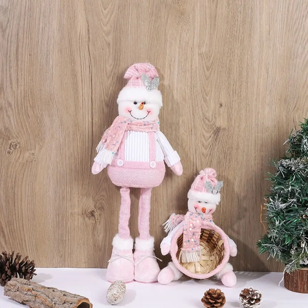 

Cloth Christmas Candy Basket Santa Claus Snowman Cute Christmas Standing Telescopic Doll Funny Handwoven Display Tray Container