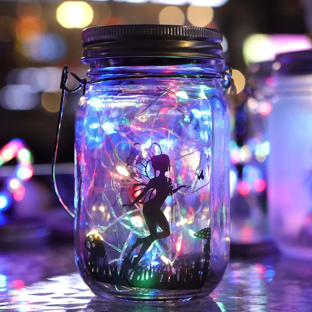 

Solar Light Outdoor Fairy Lantern Hanging Glass Mason Jar Sun Garland Led Lamp for Tree Garden Fence Lawn Wedding Party Decor