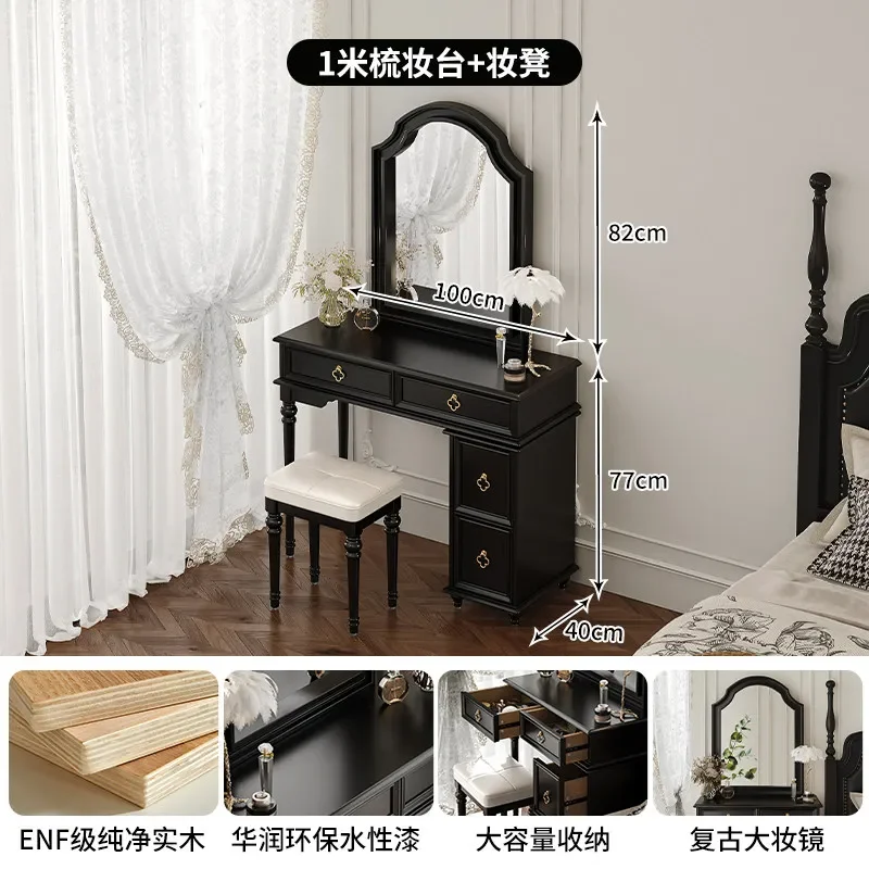 Dresser Bedroom French Cream Style White Large Mirror Multifunctional Retractable Bedside Storage Cabinet Integrated Makeup Tabl