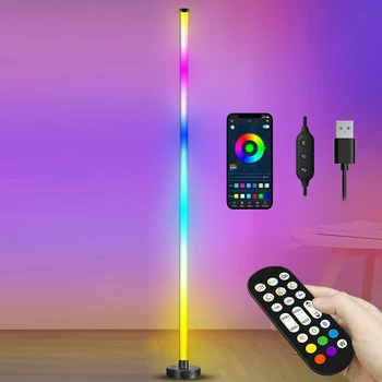 LED 플로어 램프 RGB 분위기 조절식 발 스탠딩 조명, 음악 거실 장식 조명, 앱 리모컨 포함, 122cm