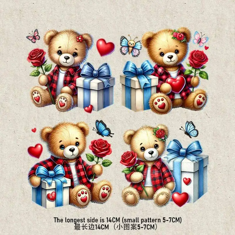 14CM set Cartoon little bear Iron Transfer Sticker Diy A-Level Washable Heat Press Printed  Accessories children Clothing Patch