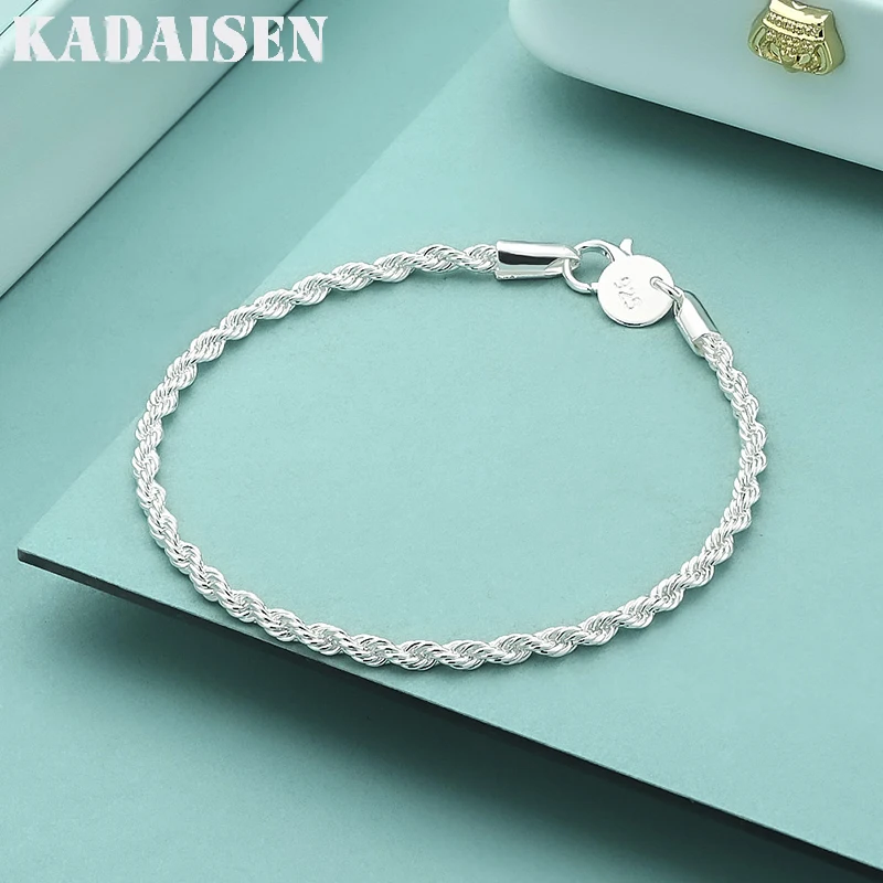 

925 Sterling Silver Unisex 3MM Rope Chain Bracelets For Men Women Twisted Links Chain Bracelet Simple Classic Jewelry