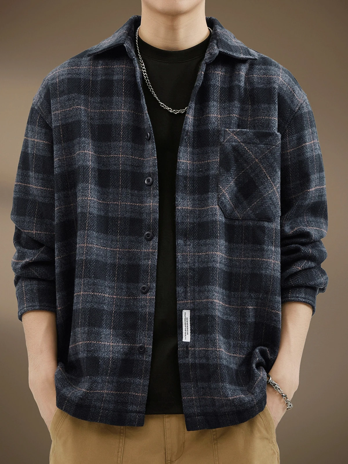 

High-End Retro Japanese Sle Long Sve Fce Flannel irt Casual Loose Men's Autumn Winter Workwear Jaet Outerwear