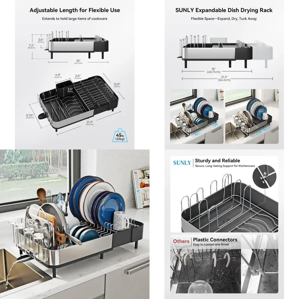 

Компактная расширяемая полка для посуды из нержавеющей стали для кастрюль, сковородок и кухонных стоек.