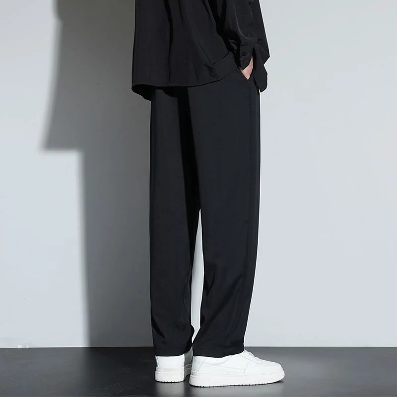 2025 New Men Baggy Smart Casual Fashion Suit Pants Male Loose Straight Slim Fit Blazer Pants Ankle Length Cropped Black Trousers