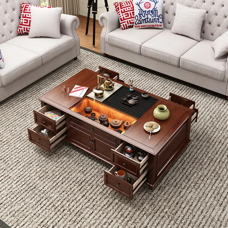 

1Wood Automatic Lifting Glass Display Tea Table with Light Automatic Watering Kung Fu Tea Table Tea Set