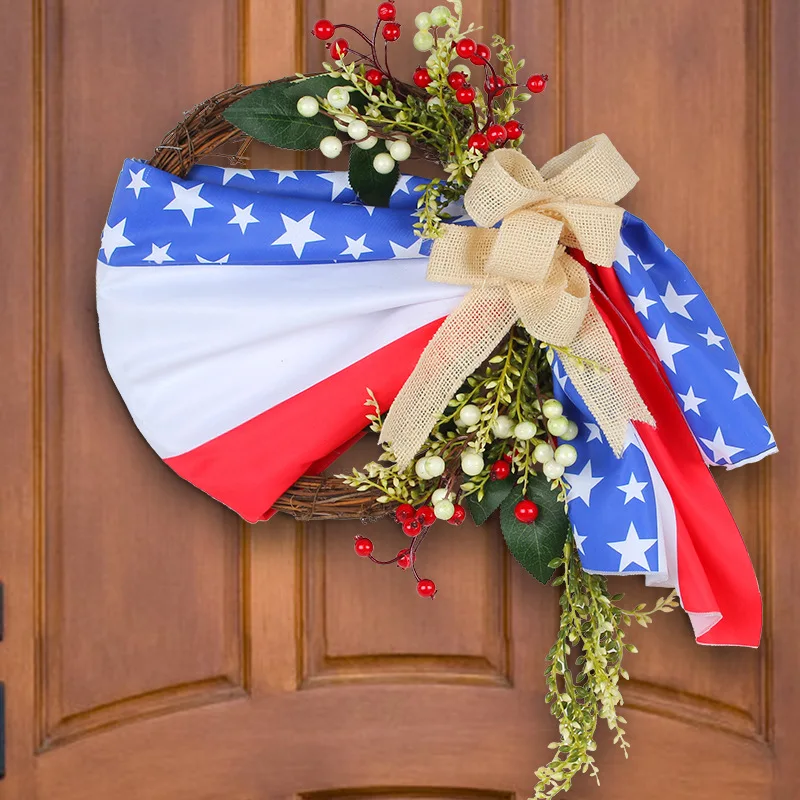 American Independence Day Wreath, Simulated Flower Wreath, Door Hanging Outdoor Patio Party Decoration Hanging Decoration