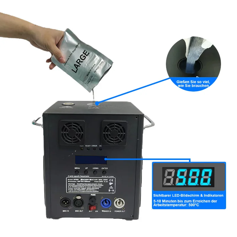 600W Iron Cold Spark Machine for Weddings and Stages Wireless DMX/Remote Control with 5m Spray Height