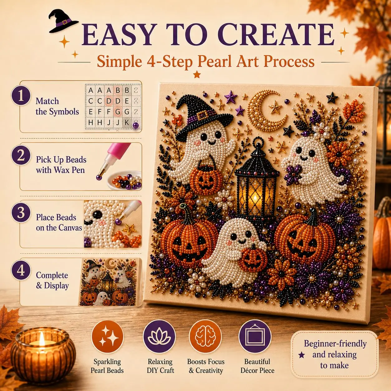 1/2 Set Halloween Geister & Kürbis 3D Perlen-Kunst DIY-Set für Erwachsene Niedliches Gruseliges Diamant-Malerei Bastelset – Detail 13