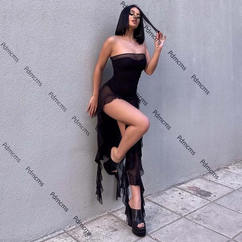 2025 new women's clothing European and American summer sexy babes tube top perspective Korean net splicing jellyfish lace dress