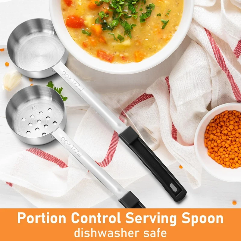 ABGR-4 Pcs Portion Control Serving Spoons Portion Control Spoons Ladle Spoon, Slotted And Unslotted Portion Scoops 6Oz