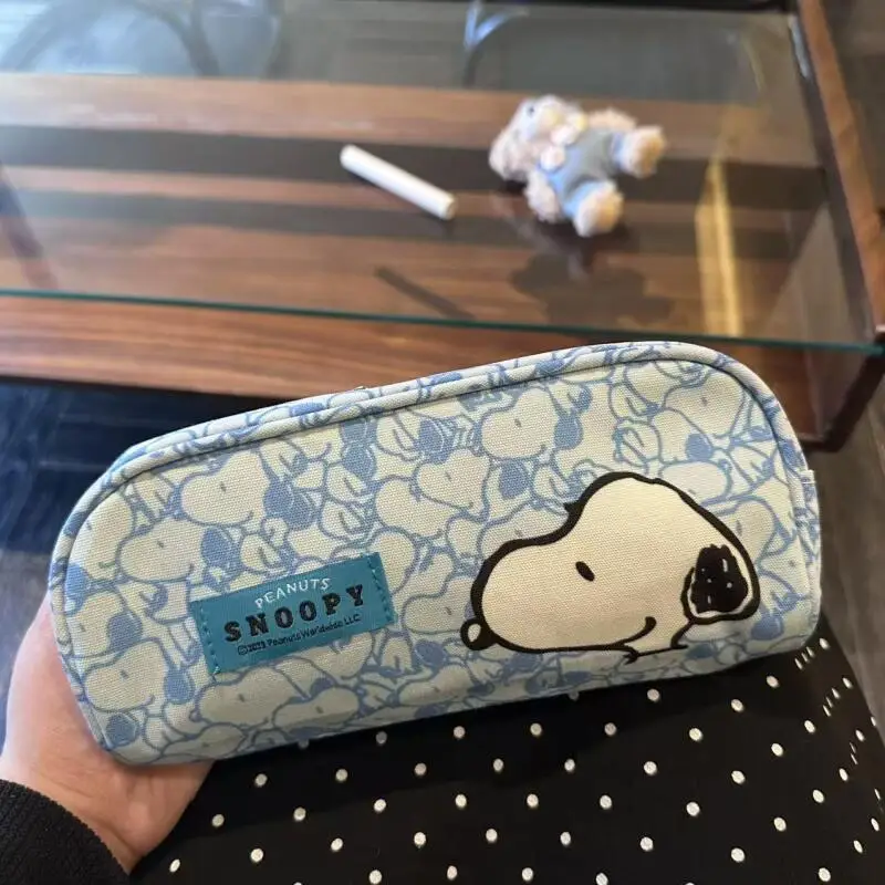 New Snoopy Pencil Case Cartoon Dog Print Canvas Pencil Case Student Stationery Bag Cosmetic Storage Makeup Pouch Organizer Gift view 4