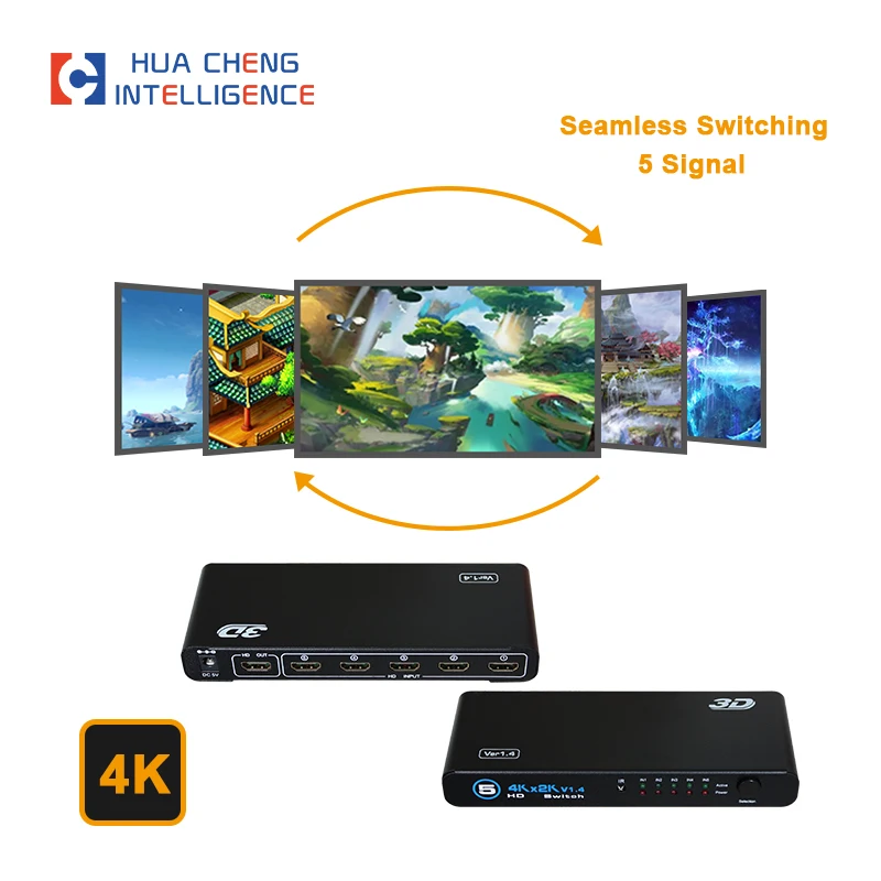 AMS-H5S1 Video Switcher 5 in 1 Out Switcher Box 4k Selector Box Support 1080p IR Distant Control For Switcher