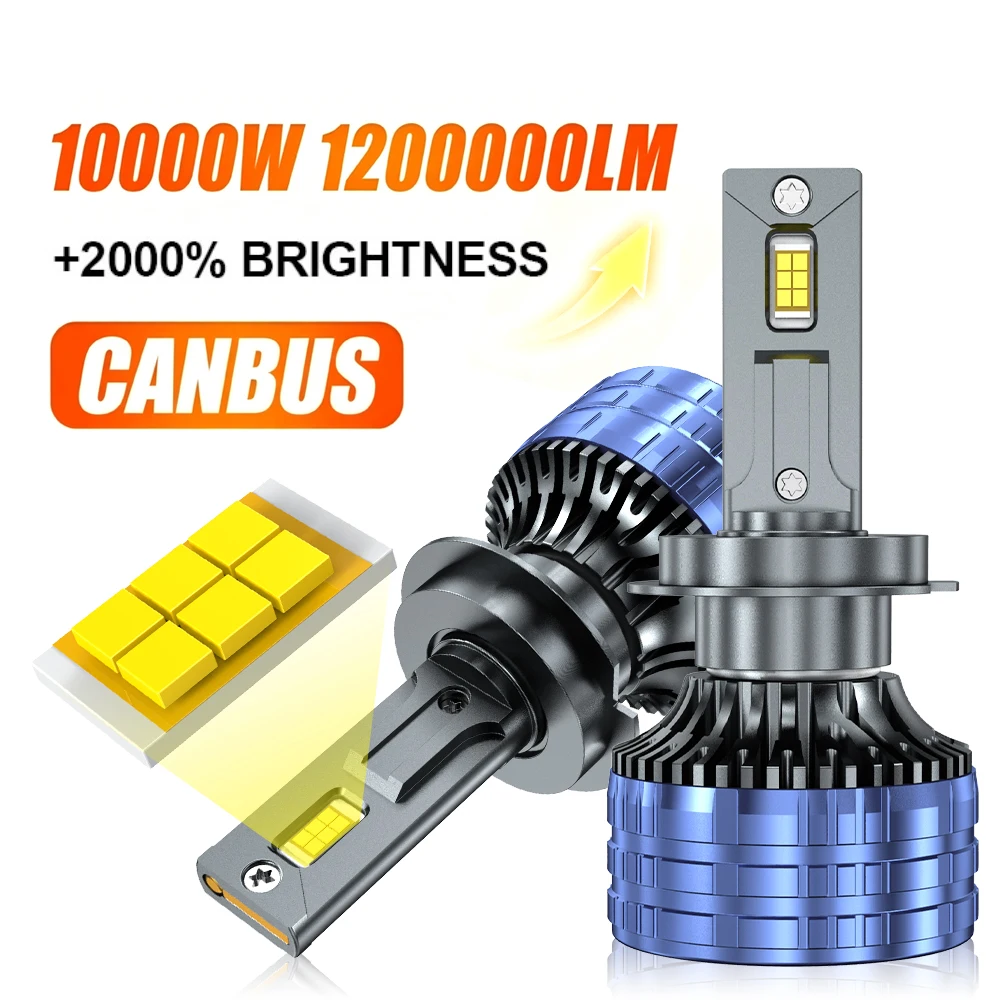 10000W 1200000LM H7 LED Headlight Super Bright Car Bulb H4 H1 9006/HB4 H8 H9 H11 Fog Lights Plug & Play 6000K White 12V 24V