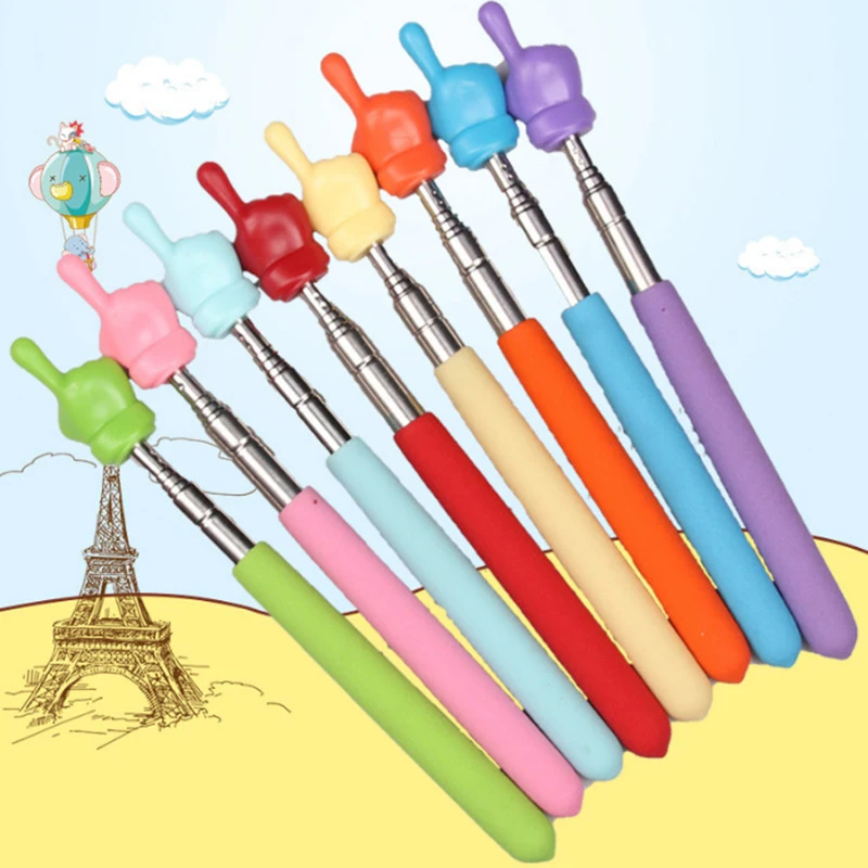 1pc Random Color Teacher Pointer Finger Design StainlessSteel Telescopic School Pointer Stick Teacher Supplies For Classroom