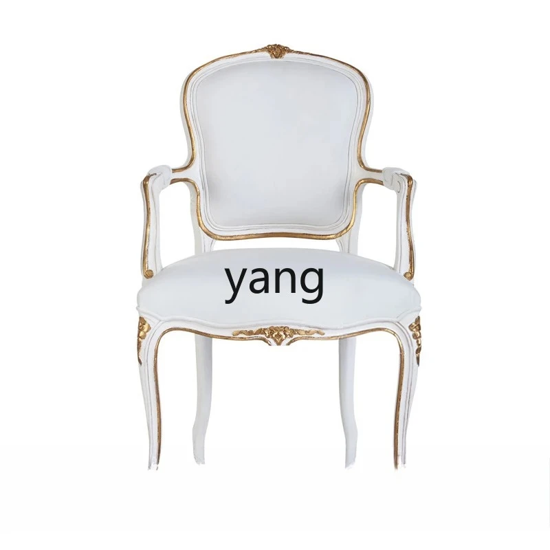 

LMMsolid wood carving flower dining chair adult fabric, simple book chair makeup chair