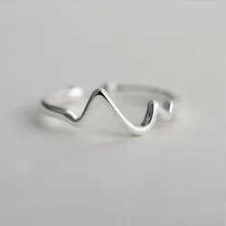 New Fashion Simple V-ring Anti-allergy Korean 925 Sterling Silver Jewelry Wave Type Temperament Opening Rings R007