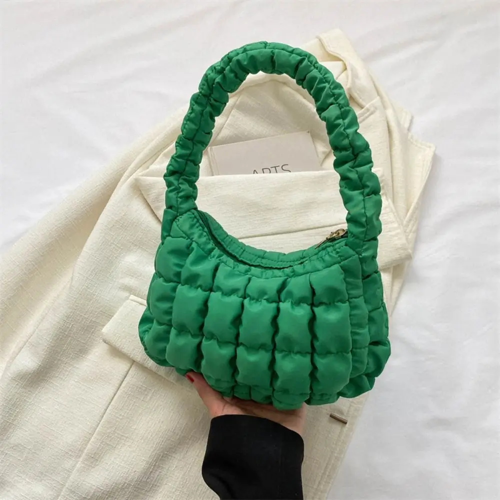 

Cute Plaid Bubble Shoulder Bag Fold Lattice Fold Cloud Handbag Storage Bag Mini Tote Bag Travel