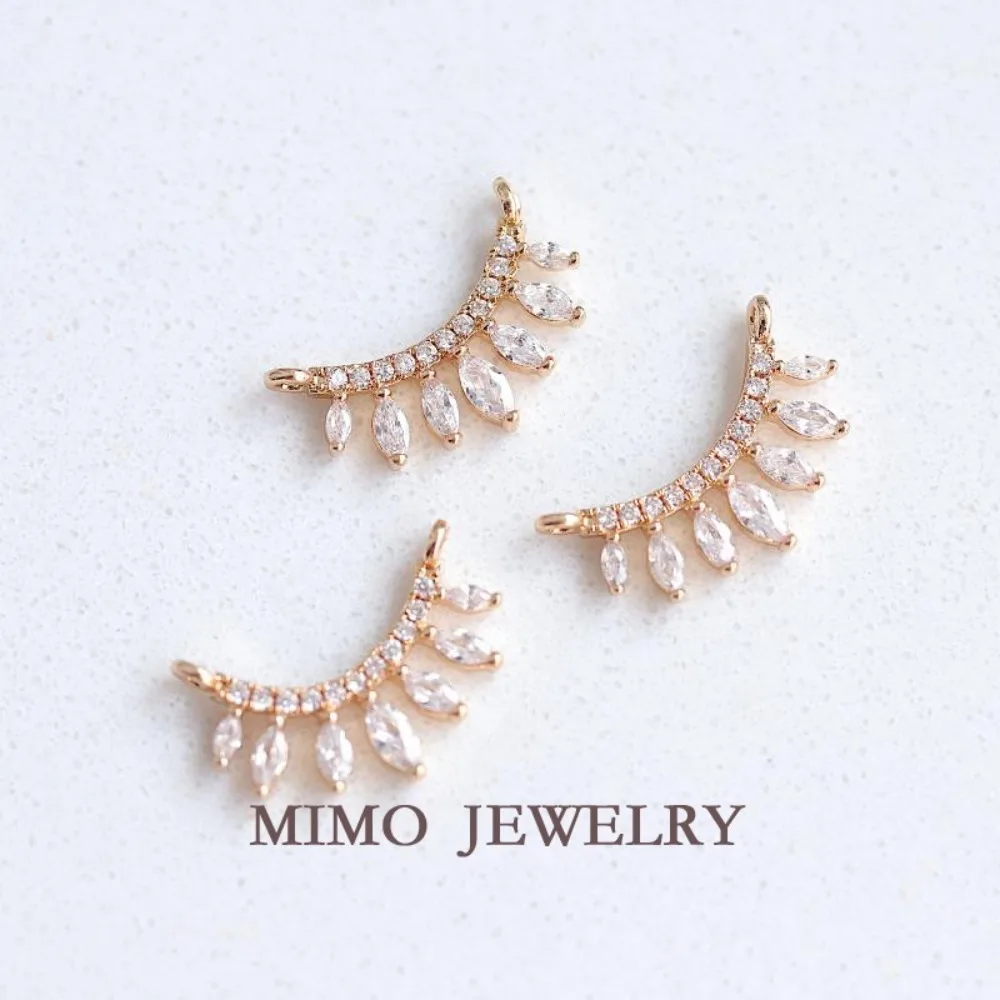 Zircon Eyelashes Beautiful Japanese Style Double Ring Connection Charms Pendant Supplies DIY Hand Brass Gold Plated Accessories