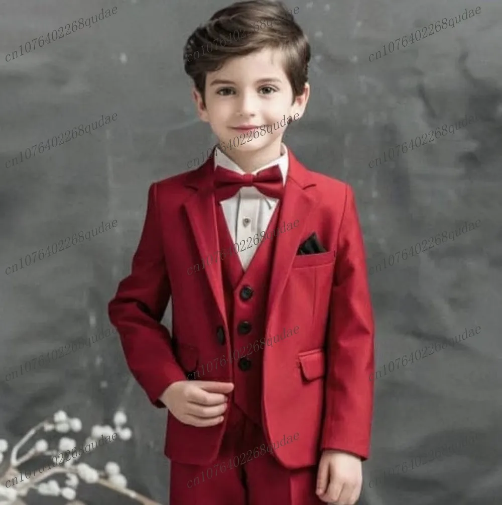 New Red Boy's Suit Formal Occasion Kids Tuxedo Toddler Children Clothes Boys Attire 3 Piece Set Jacket Vest Pants 2-13 Years