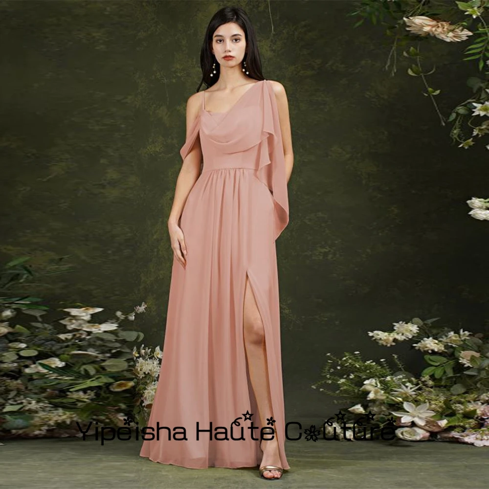 Yipeisha High Slit Strapless Spaghetti Strap Baby Pink Bridesmaid Chiffon Women Dress Sleeveless Wedding Party Gowns 2022 Summer