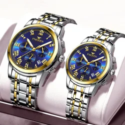 2023 New Couple Watches for Men Women Stainless Steel Quartz Watches Top Brand Luxury Calendar Clock Lovers Wristwatch