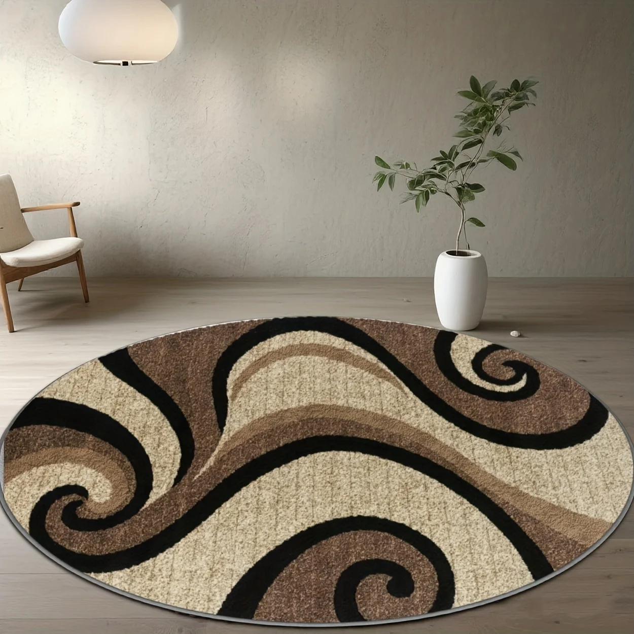 Contemporary Line Print Non Slip Round for Living Room Bedroom Household Practical Indoor Usage Rug